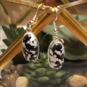 Black and white faux stone and silver earrings